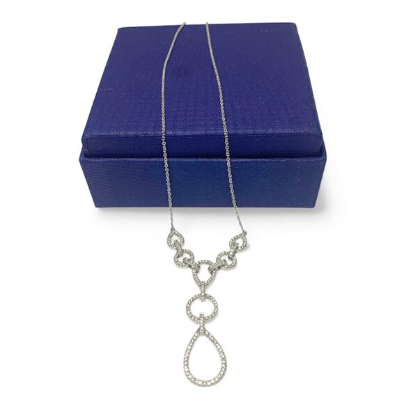 14K White Gold Diamond Drop Necklace With Teardrop Pendant & Chain 18" - Picture 1 of 11